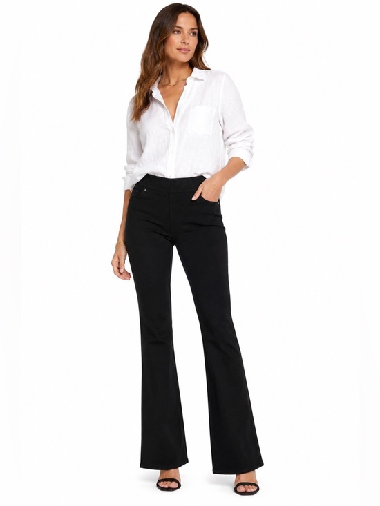 Susan Graver Denim - Susan Graver Black High Rise Flare Jeans Pull On Stretch Denim 10 Tall New